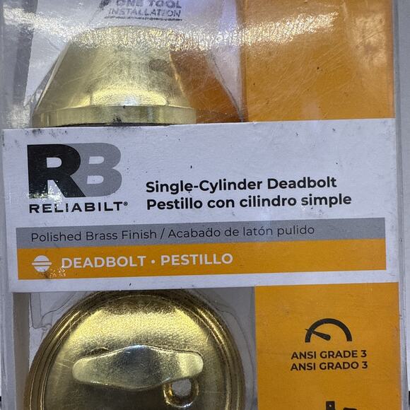 ReliaBilt RB Single Cylinder Deadbolt Antique Brass Finish - Picture 2 of 8